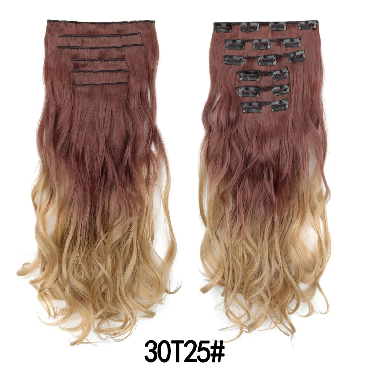 Clip in Hair Extension 6PCS Hairpiece 20Inch Long Wavy Synthetic Thick Double Weft Hair para sa Babae Gradient Color Pang-araw-araw na Paggamit
