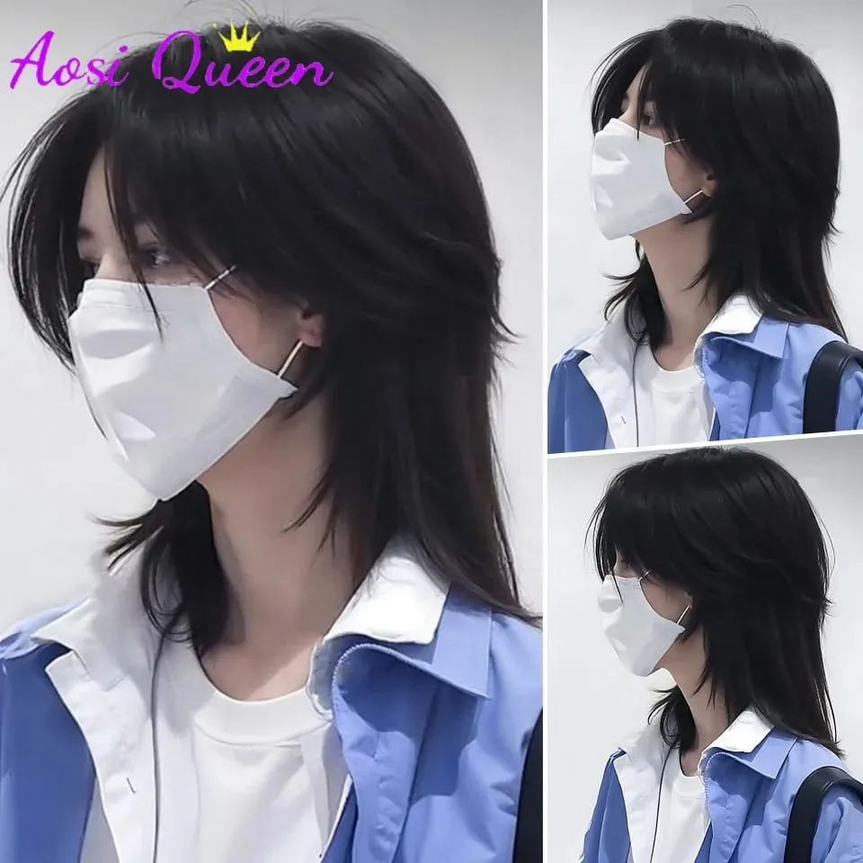 Synthetic Short Light Natural Men's One-piece Korean Style Invisible Wolf Tail Mullet Wig Extensions