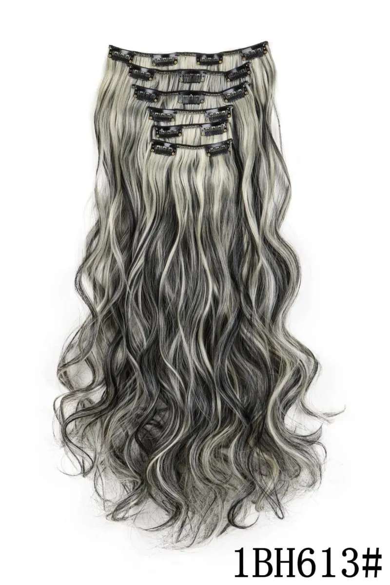 Black Hair Extensions 6pcs/set Women Long Straight Synthetic Full Head Clip 16Clips Ombre Heat Resistant Fiber Hair Kpop Cosplay