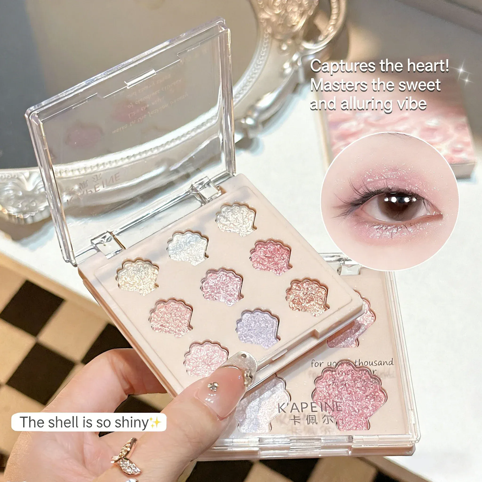 Shimmering Star Shell 9-Color Eyeshadow Palette Mermaid Sparkle Glitter Highlighter Eye Makeup for Graduation Party Glam — image 5