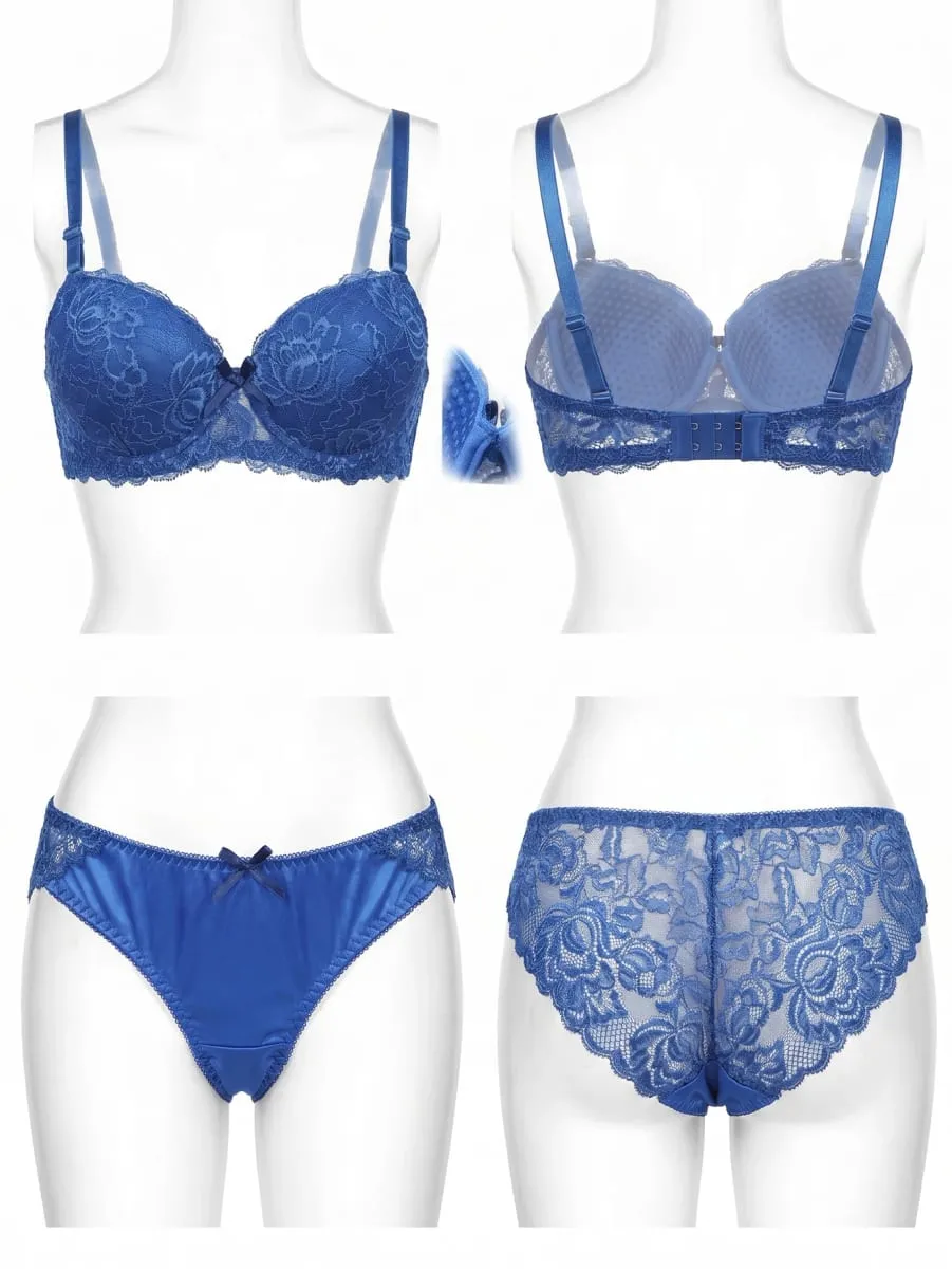 New fashion 2-piece set of sexy Lingerie set blue lace brassere push up women's set A2155