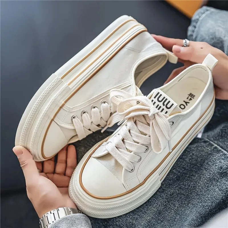 Men's Vulcanized Shoes Classic Low-top Canvas Shoes Height Increase Platform Shoe Men‘s Casual Sneakers Fashion Skateboard Shoes