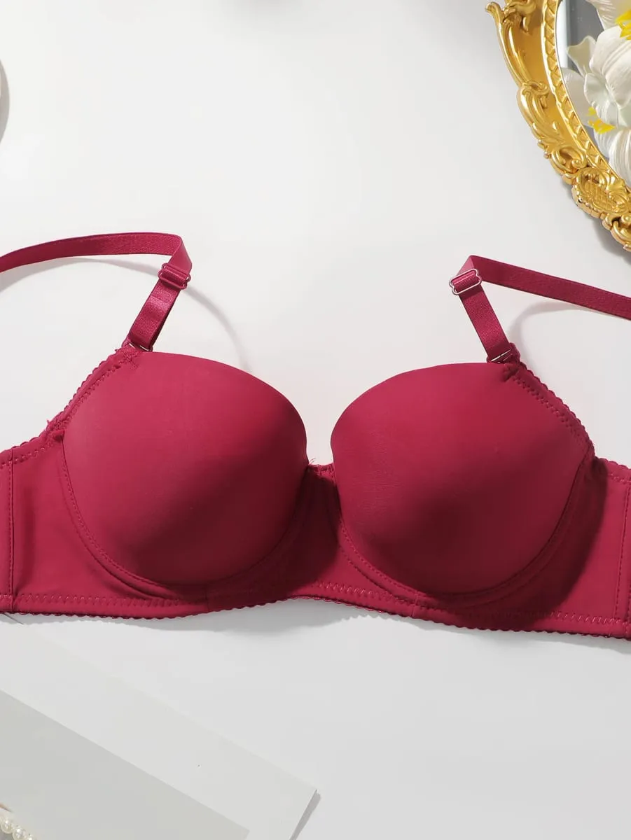 Conjunto de sutiã acolchoado com armação feminina, 2 pacotes, sutiã push up sólido com calcinha combinando, lingerie sexy e confortável para o dia a dia