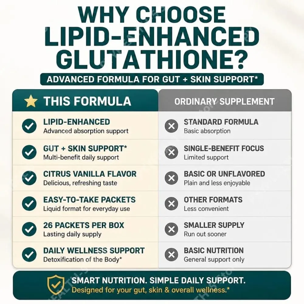 Lipid-Enhanced Glutathione Liquid Supplement Packets with Citrus Vanilla Support Gut Health and Skin Health 26 Packets 130ml