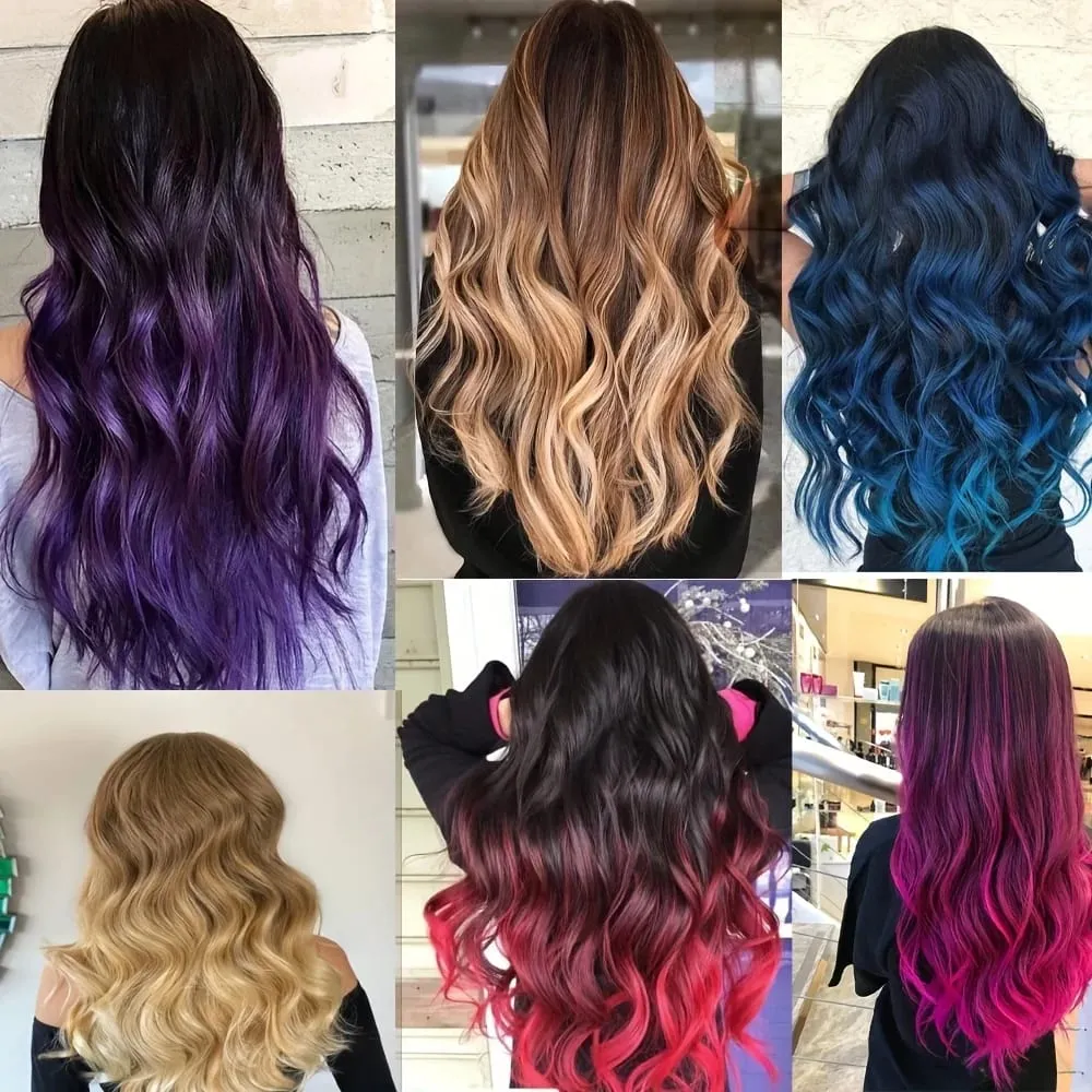 22 Cal kolor Ombre syntetyczne długie kręcone falowane doczepy z włosów klips do włosów włókno termoodporne dla kobiet dziewczynki akcesoria do włosów — image 3