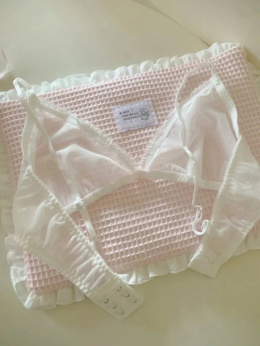 ลูกไม้รายละเอียดชุดชั้นในหวานและวัยรุ่น 100% Cotton Breathable Comfort ชุดชั้นในหน้าอกขนาดเล็กชุด Bras ฟรี