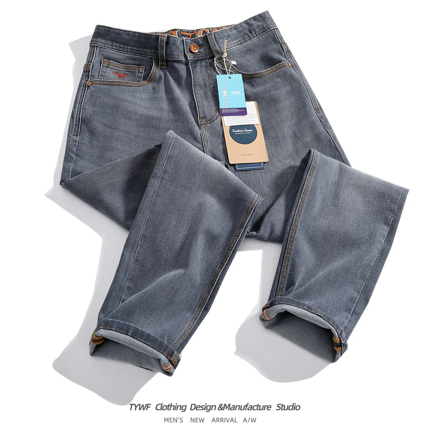 2026 Autumn New American Retro Wear-resistant Stretch Multiple Pockets Jeans Men's Fashion Washed Straight Conical Trousers