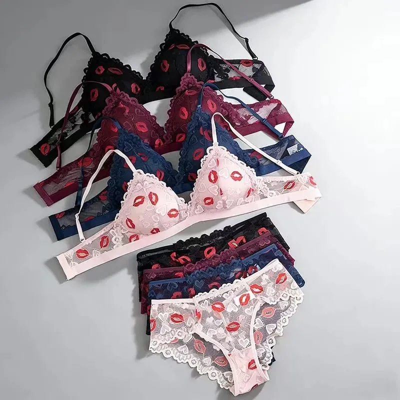 Conjunto de sutiã de renda sexy conjunto de roupa interior feminina sem fio sem costura sutiã oco e calcinha bordada lingerie íntima para mulher