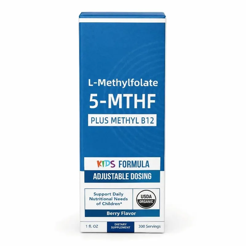 Kids L-Methylfolate 5-MTHF Drops with Methyl B12 Organic Berry Flavor Liquid Folate Supplement for Children Vegan Formula 30ml