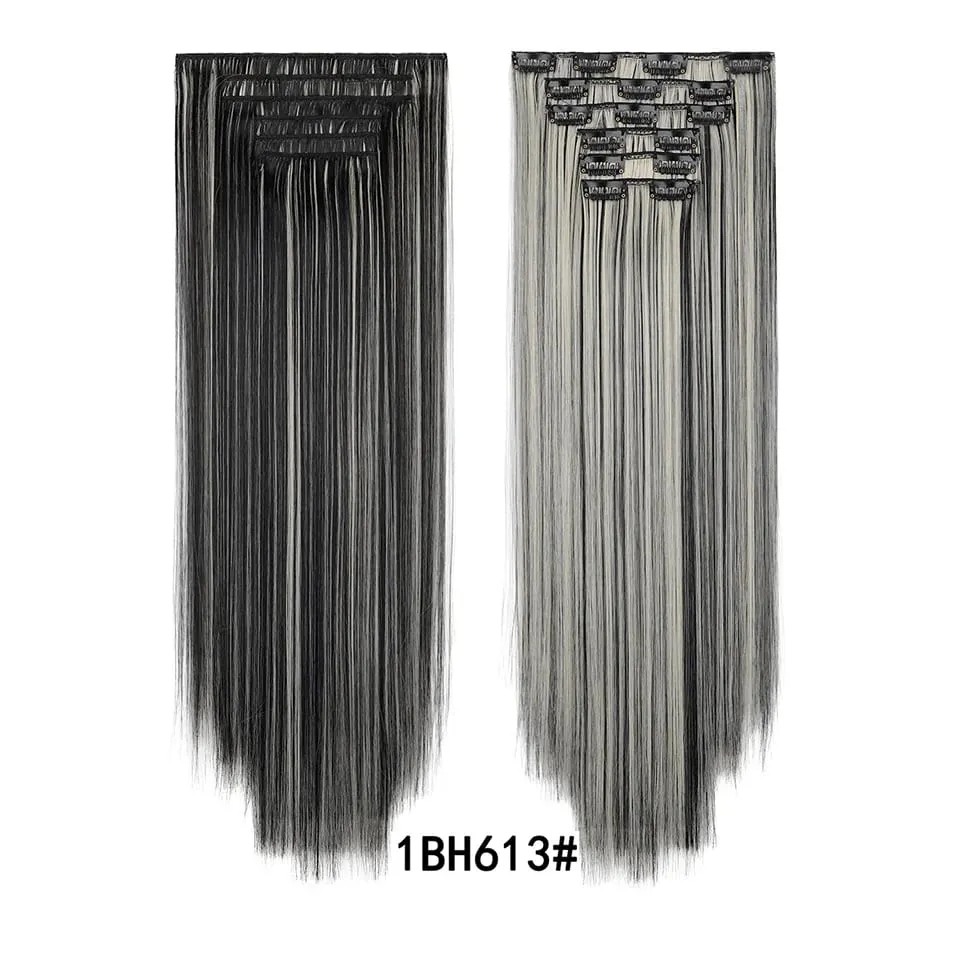 24Inch Clip in Hair Extensions Invisible Synthetic Extension 6PCS Long Straight Heat Resistant Clips on Hairpieces for Women