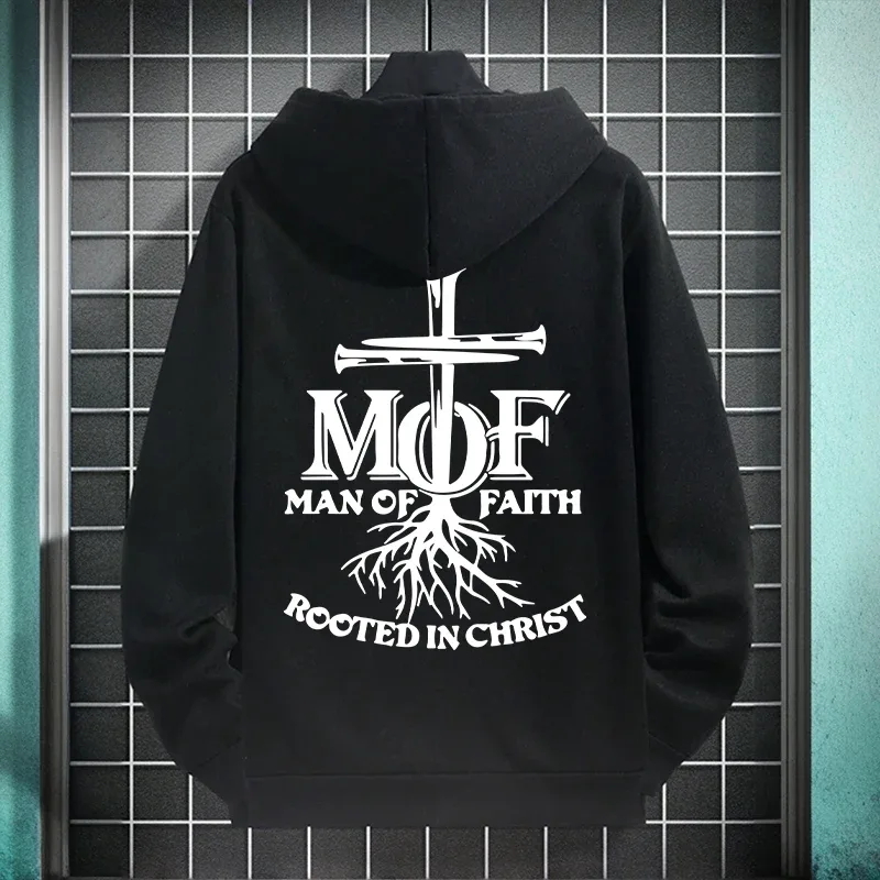 2025 Hot Sale Men's Hoodie Man of Faith Jesus Print Hooded Sweatshirts Autumn Winter Daily Casual Sporty Fashion Hoody Outerwear