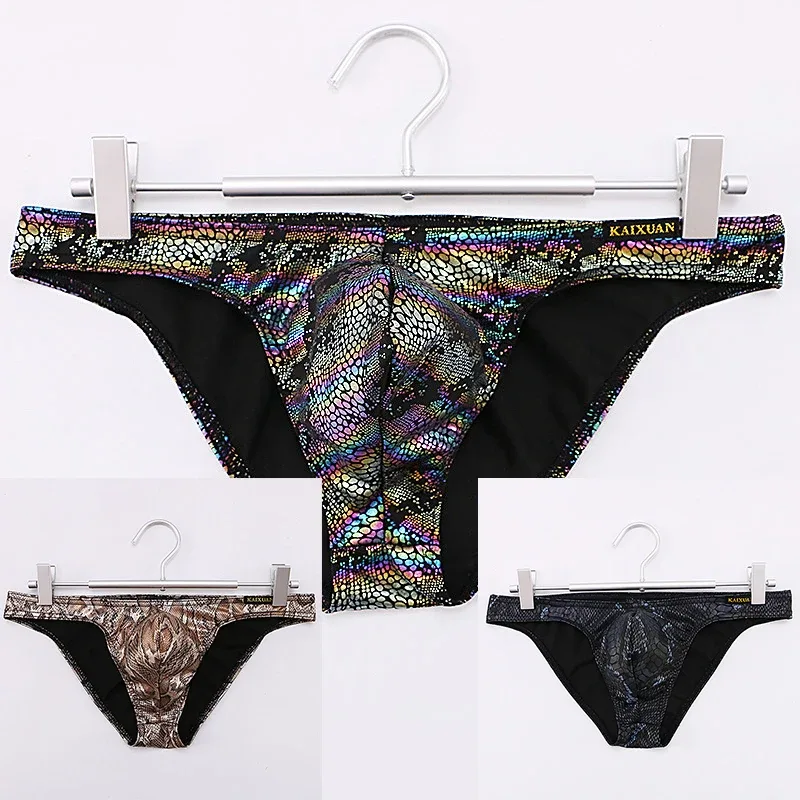 Mens Snake Skin Patterned Briefs with Sexy Bulge Pouch Bikini Underwear Comfortable Underpants by WANGJIANG Brand
