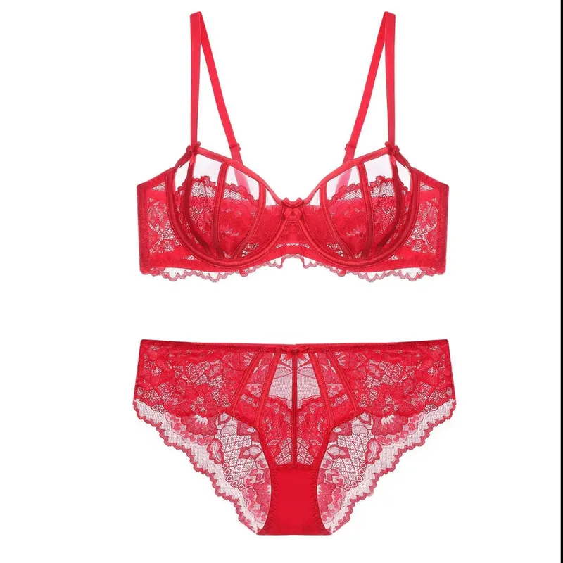 Sexy renda francesa push up sutiã conjunto feminino orelhas de coelho lingerie demi copo meio sutiã roupa interior leve verão 32-38ab conjunto de lingerie