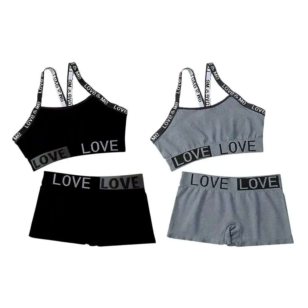 1Set Casual Letter Women Seamless Bra Set Breathable V-Neck Lingerie Set Elastic Comfortable Sport Brassiere
