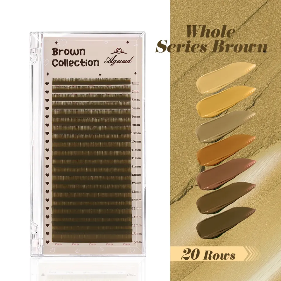 20Rows C CC D Curl Natural Brown Russian Volume Eyelashes 7-15mm Mixed Cashmere Soft Classic Dark Brown Eyelash Extensions