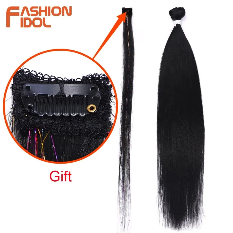 30inch/75cm Yaki Straight Hair Synthetic Hair Bundles High Temperature Fiber Brown Gift Clip in Fake Hair Extension