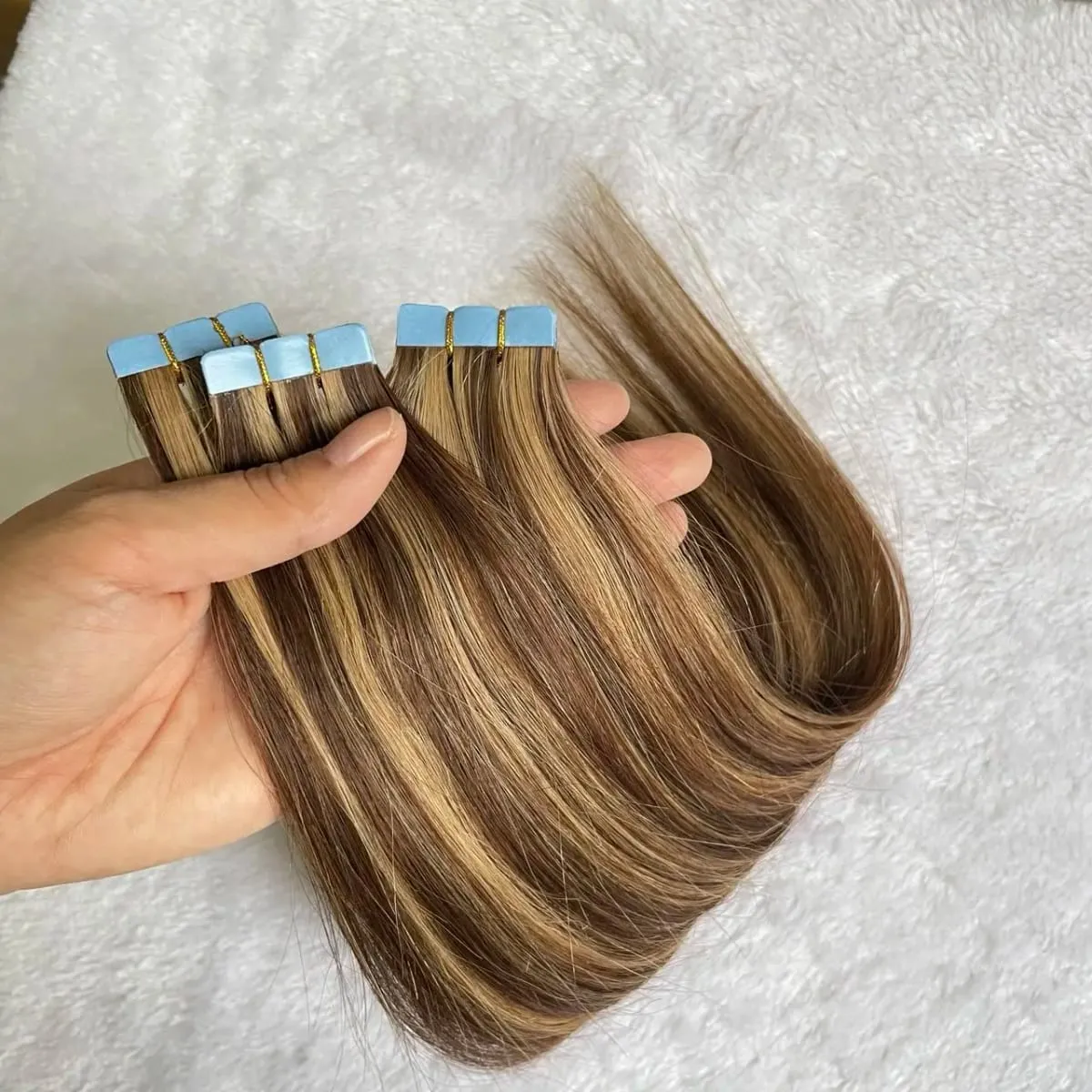 P4-27# Balayage Mini Tape in Human Hair Natural Brown Blonde Seamless Tape Human Hair Extension 10pcs/pack 12-20 inches ISHEENY