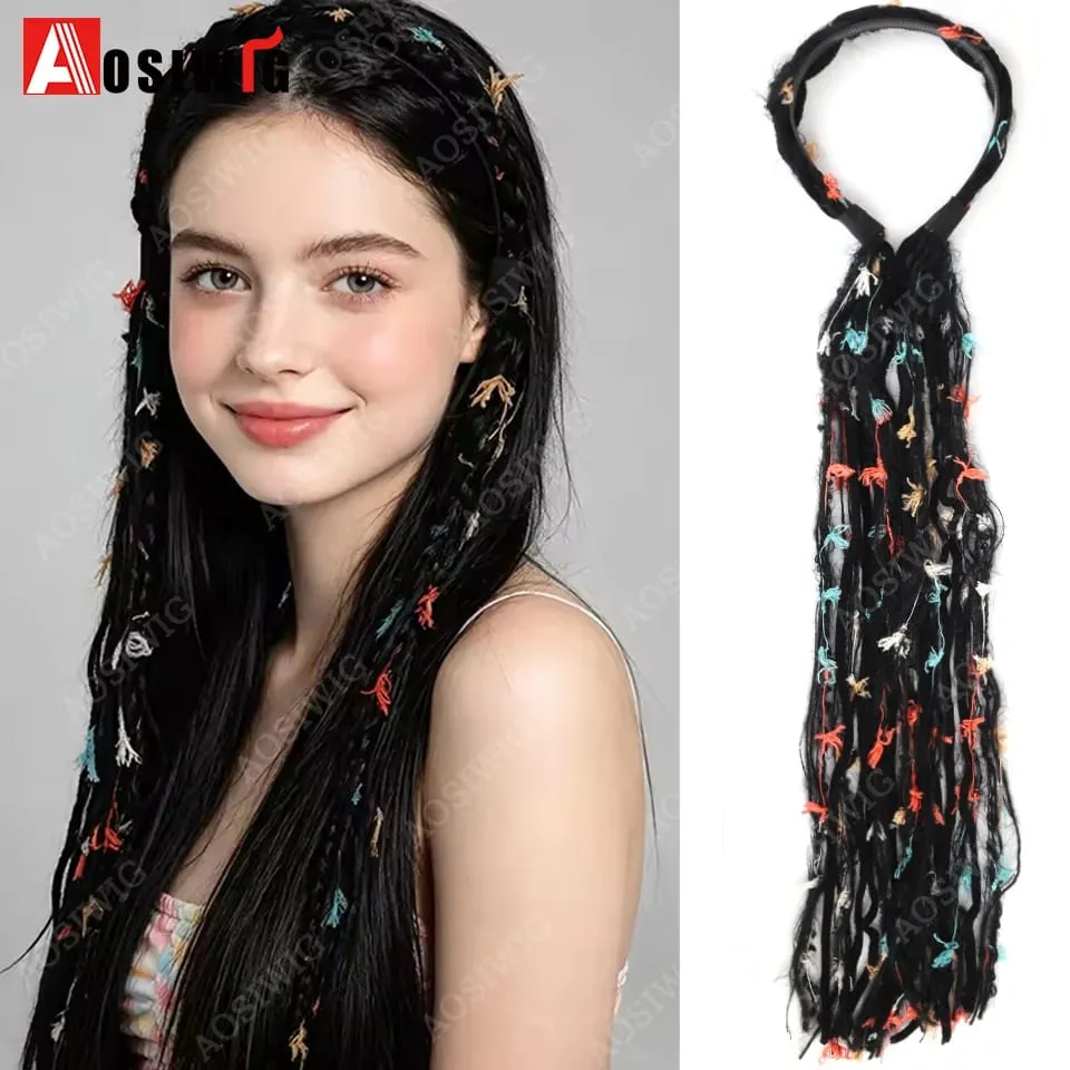 Synthetic Boho Braided Hair Extensions for Women Clip In Festival Hairpiece with Beads Feathers Hippie Hair Accessories