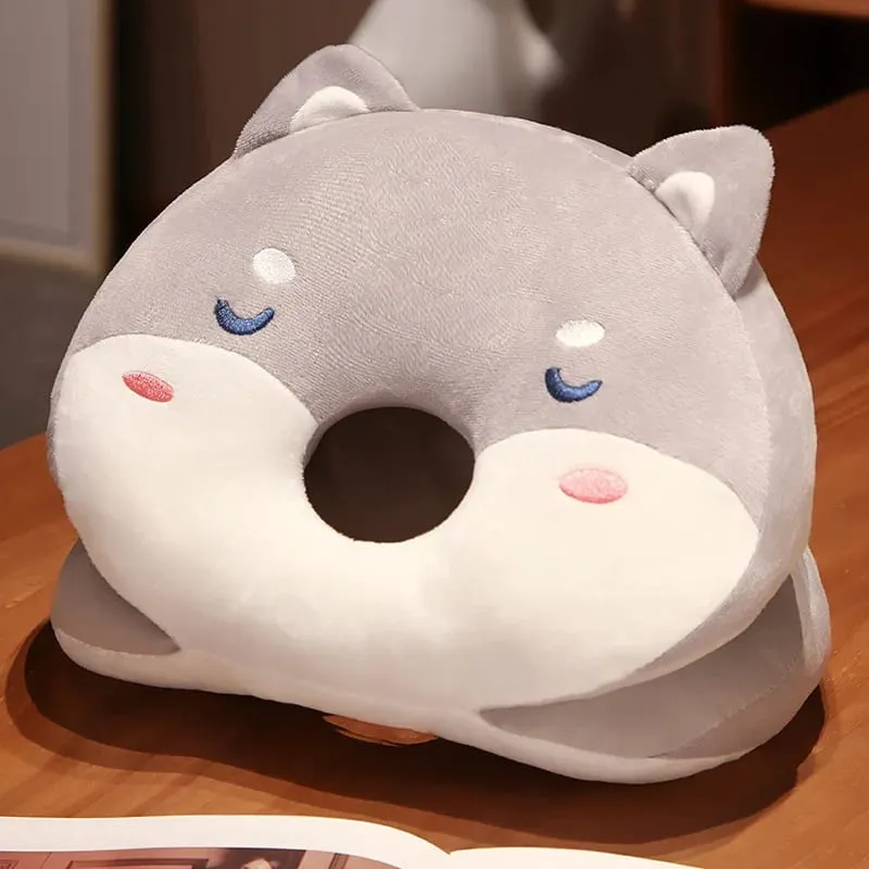 Rabbit Husky Fox Plush Nap Pillow Ice Silk Surface Cooling Sleep Cushion Office Desk Rest Pillow Home Travel Hug Pillow Gift