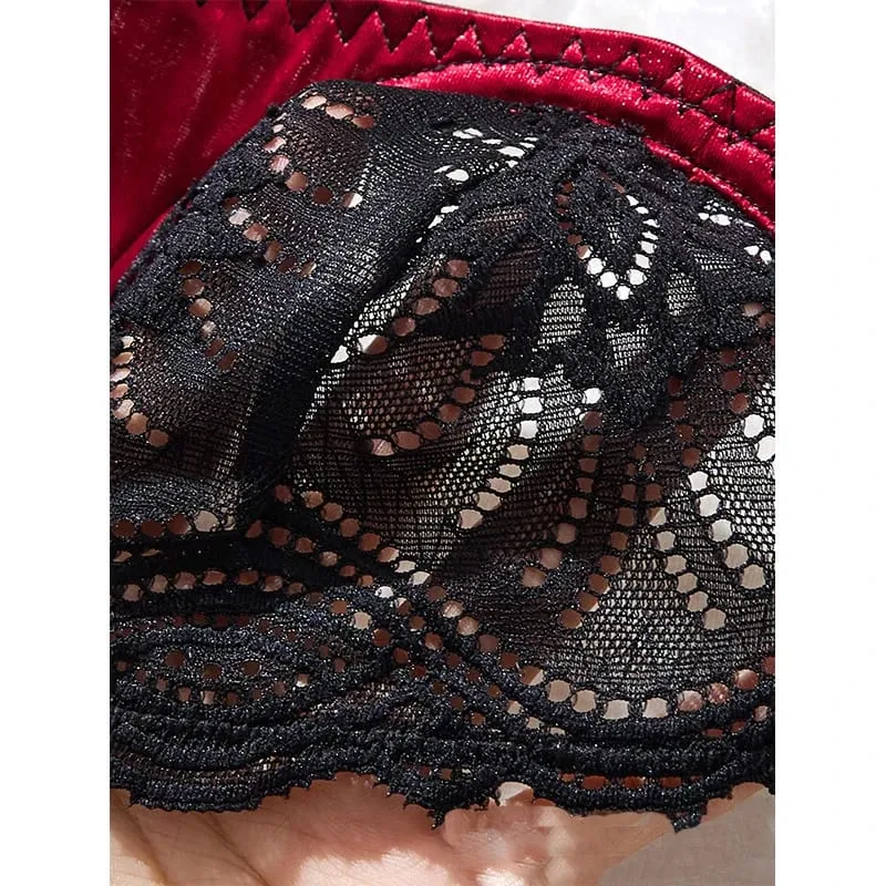 Valentine Sexy Lingerie Black Lace Splicing Underwear Women Set Ultra Thin Luxury Intimate Lingerie 3-point Transparent Bra Set