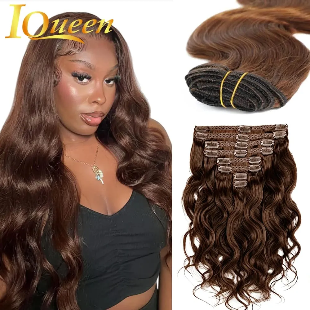 #4 Body Wave Clip In Hair Extensions 100% Real Human Hair Chocolate Brown Clip In Human Hair Extensions 120g/8pcs For Woman