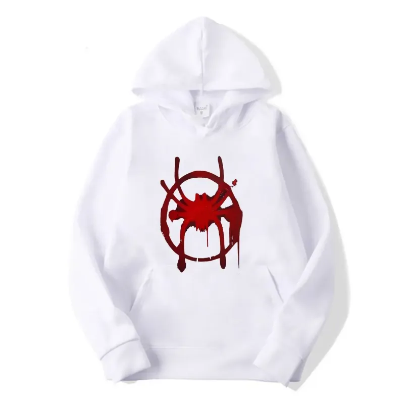 Men's and women's casual sportswear. New black hooded sweatshirt. Men's Miles Morales Spider Symbol Print Sweatshirt.
