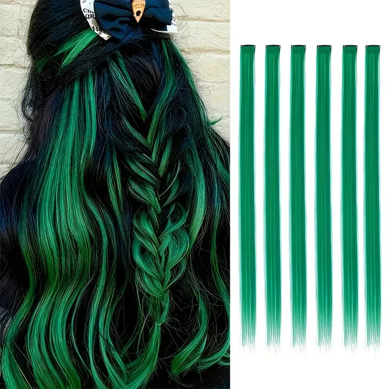 22 Inch Green Heat-Resistant Synthetic Hair Party Pick Hair Clip Wig Green Hair Extensions Set Messy Bun Clip Extensions