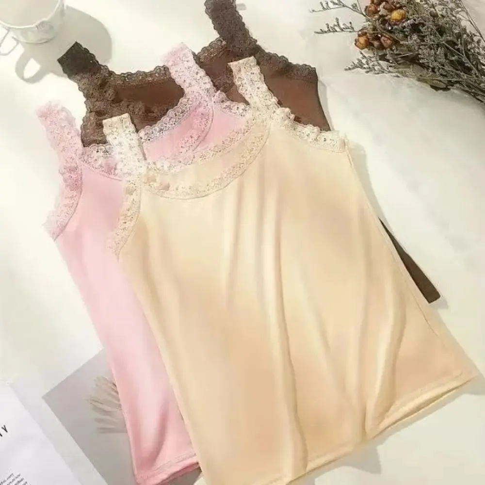 Casual U Neck Summer Tank Tops Sleeveless With Lace Cami Top Shirt Underwear Camisoles Vest Corset for Women