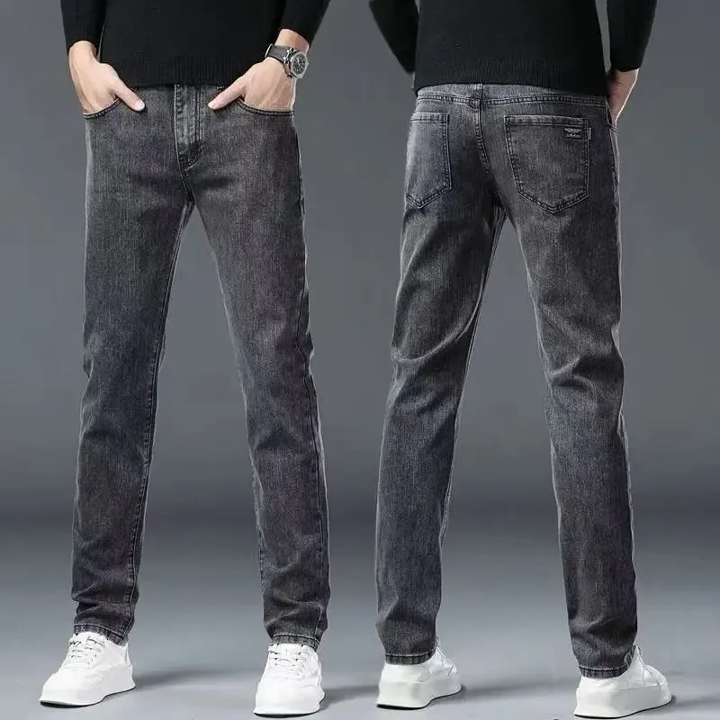 Spring Autumn New Elastic Men's Jeans Straight Leg Pants Slim Fit Business Casual Versatile Loose Wear-resistant Pants