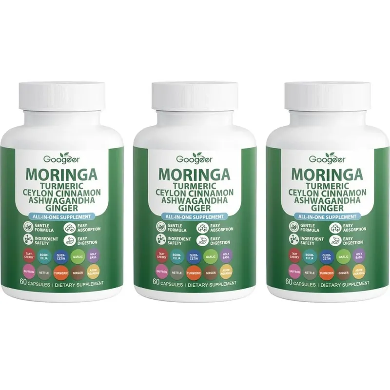 Googeer Moringa Zerdeçal Kapsülleri Ashwagandha Zencefil ve Seylan Tarçın ile Ortak Sağlık Desteği için Hepsi Bir Arada 60 Kapsül