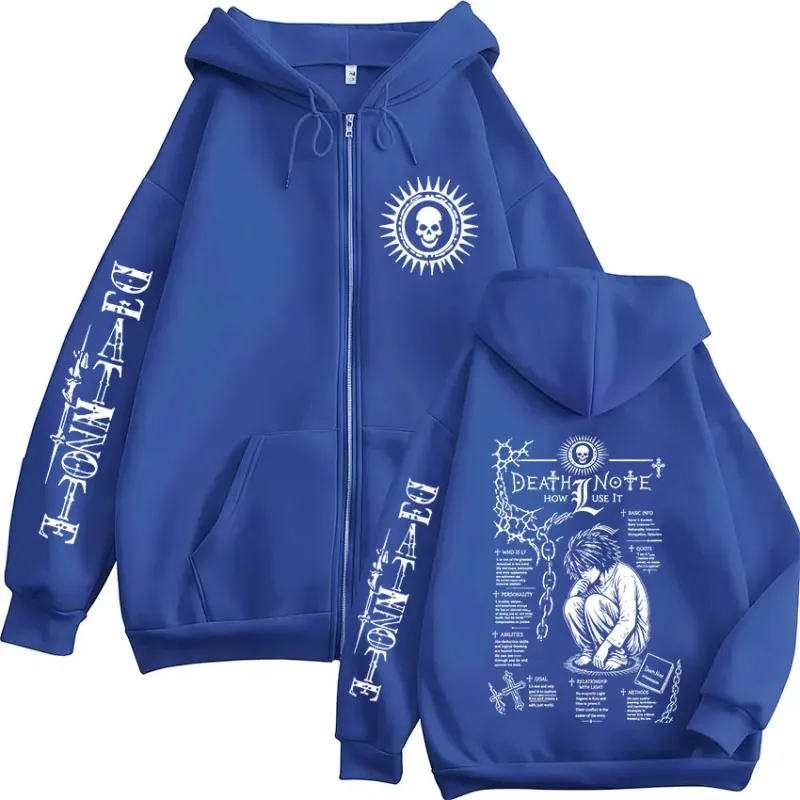 Anime Death Note L·Lawliet Ryuk Zipper Hoodies Men's Clothing Fashion Casual Long Sleeve Zip Up Hooded Sweatshirts Jackets Coats
