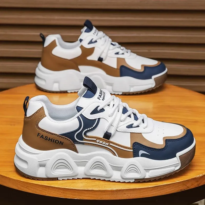 Men Sneakers Chunky Dad Shoes Colorblock Platform Casual Footwear Lace Up Thick Sole Breathable Streetwear Trainers