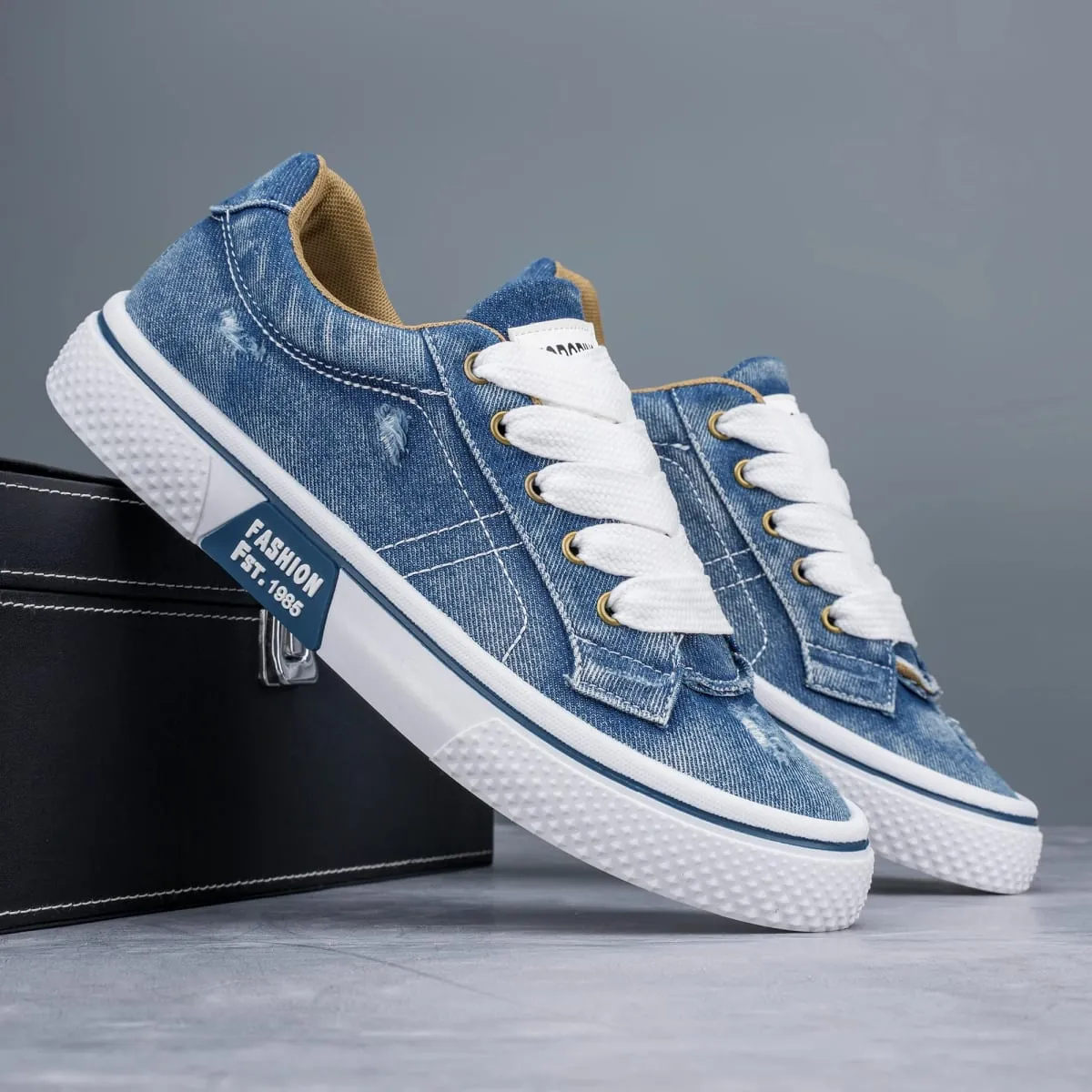 Personalized Spring and Autumn New Men's Shoes Korean Style Fashionable Large Size Low-Top Casual Shoes Denim Single Shoes Versatile Sneakers