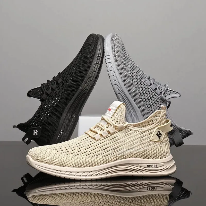 Lightweight Mesh Knit Trainers Men Soft Cushion Sole Daily Walking Sneakers Non Slip Breathable Outdoor Gym Running Footwear