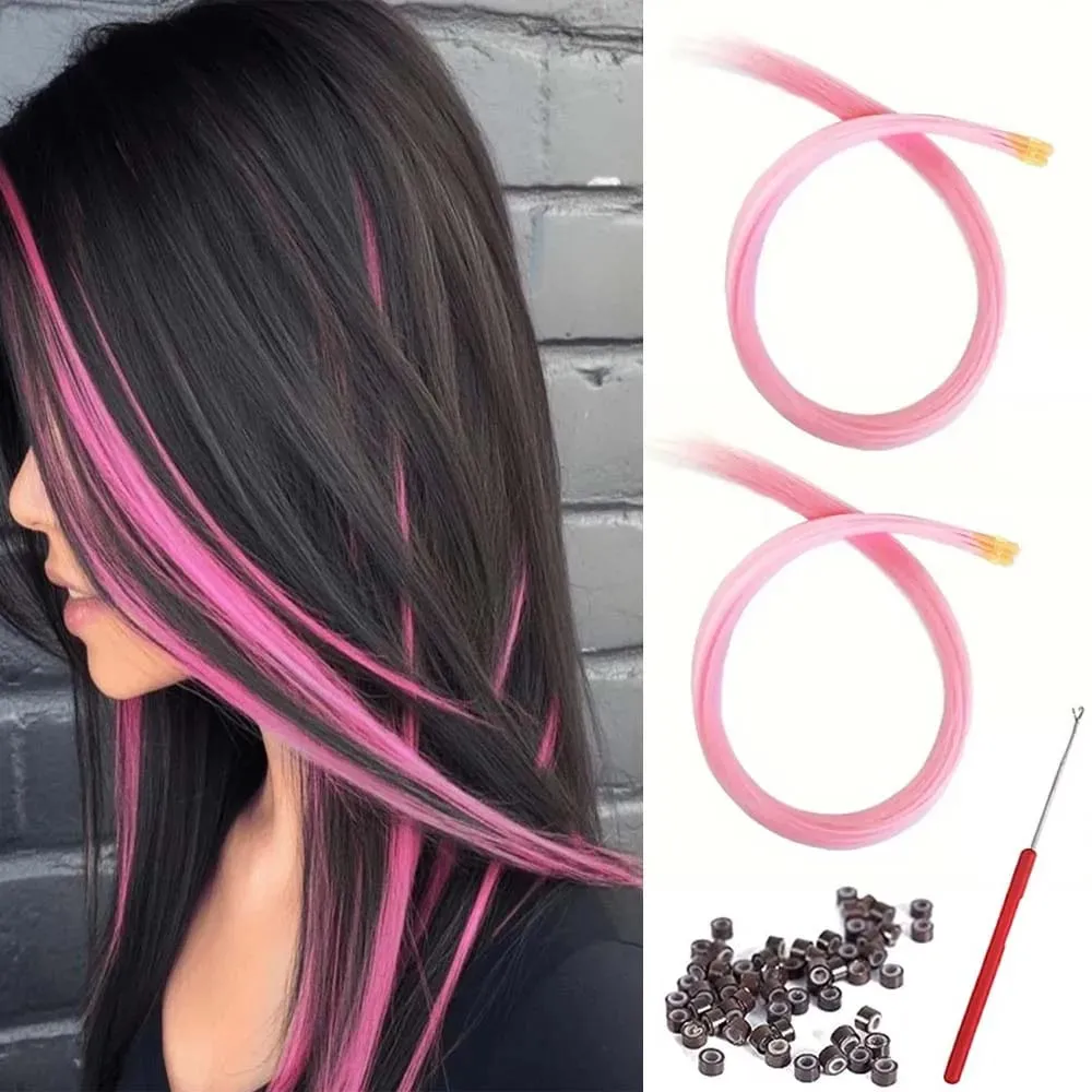 20 Strands Synthetic I-Tip Fusion Hair Extensions Party Colors 16" Straight Heat Resistant Highlight Feather Hairpieces Festival