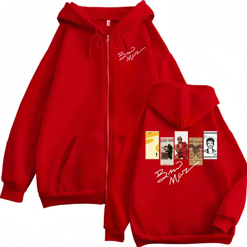 Bruno Mars Album 2026 Cover Zip Up Hoodies Men Women Fashion Hip Hop Gothic Jacket Sweatshirts Fleece Casual Zipper Hoodie Coats