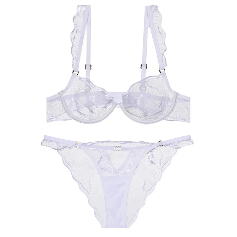 Elegant French Lace Minimiser Bra Large Chest Pure Embroidery Ultra Thin UK Fit Plate Size Wirefree Anti-Sagging Set​​ MOYISU AB