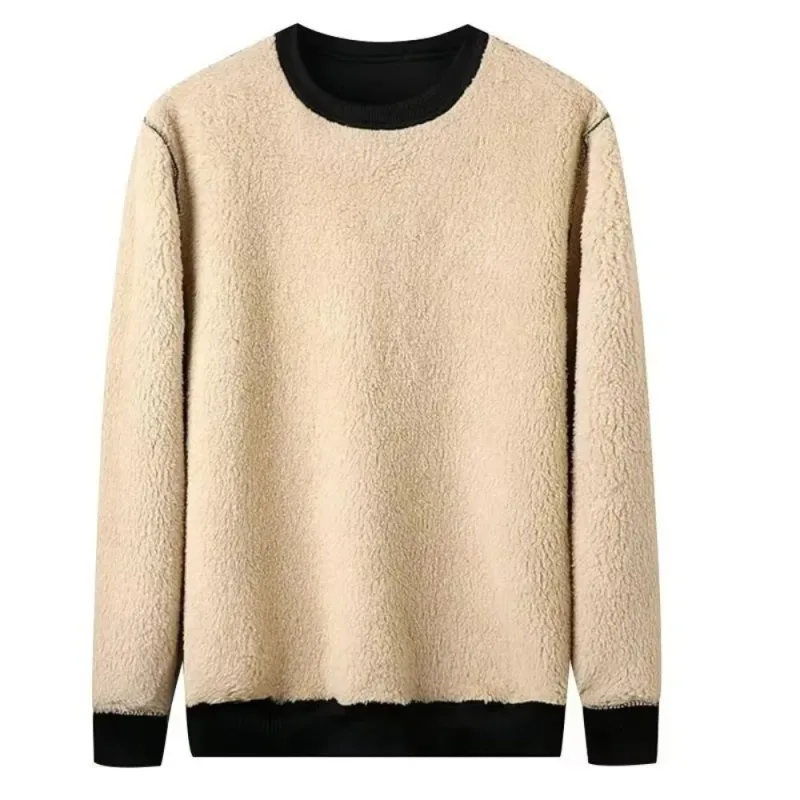 Lamb Fleece Lined Fleece Lined Sweatshirt Thick Warm Thermal Loose Fit Long Sleeve Sweatshirt Autumn Winter Weight