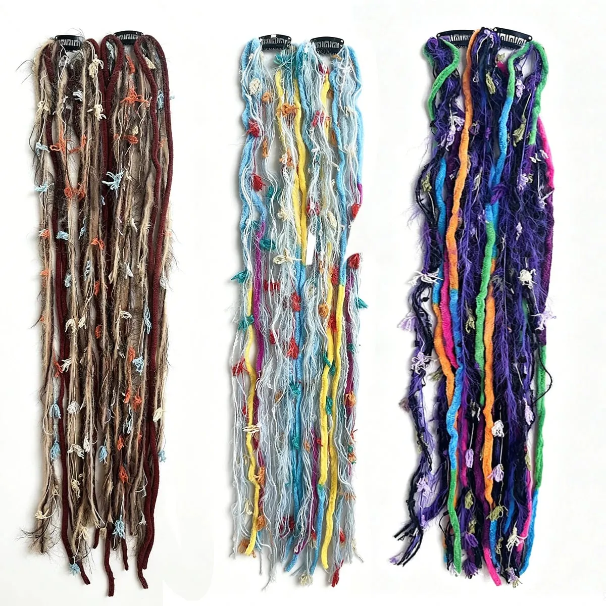 Synthetic 2Pcs Wool Yarn Dreadlock Clip Hair Extensions Maillard Long Boho Tassel Colored Vintage Braids Hair For Woman
