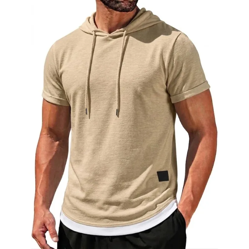 Hoodie Lengan Pendek Musim Panas Kaus Tipis Kasual Pria Hoodie Pulover Ringan Kaus Sejuk Pakaian Jalanan Korea Pria Gym