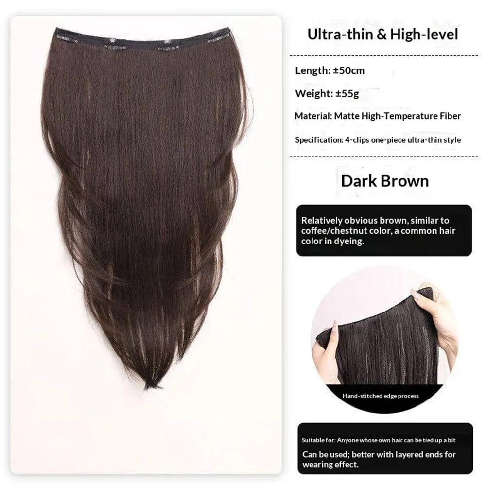 Synthetic Straight Hair Extension One Piece Layered Lightweight Invisible Seamless Clip-in Hairpiece 4 Clips for Women Daily