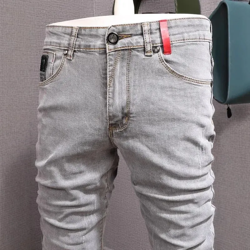 Fashion Designer Men Jeans Retro Gray Stretch Slim Ripped Jeans Panlalaking Elastic Pantalon Vintage Casual Denim Pencil Pantalon Hombre — image 3