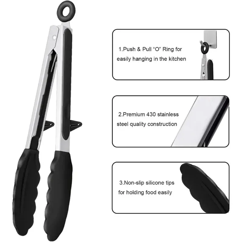 Silicone Kitchen Food Tongs Non Stick Heat Resistant Cooking Clip For BBQ Salad Steak Pasta Household Kitchen Utensils