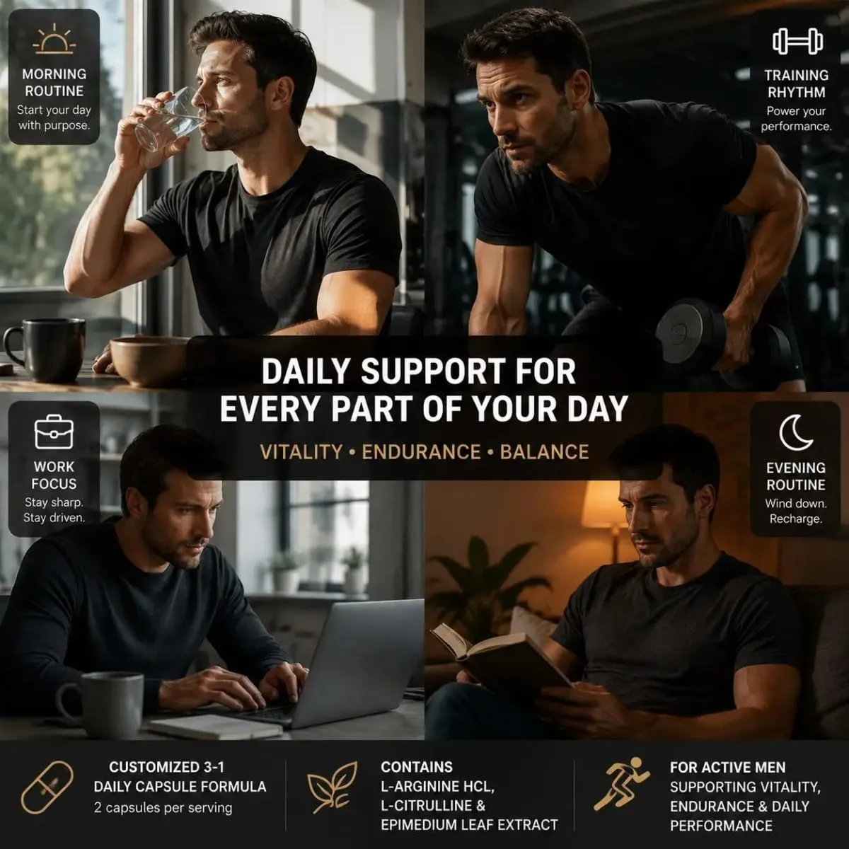 Googeer Male MD Capsules with L-Arginine HCl L-Citrulline and Epimedium Leaf Extract Circulation Vitality Support 60 Count