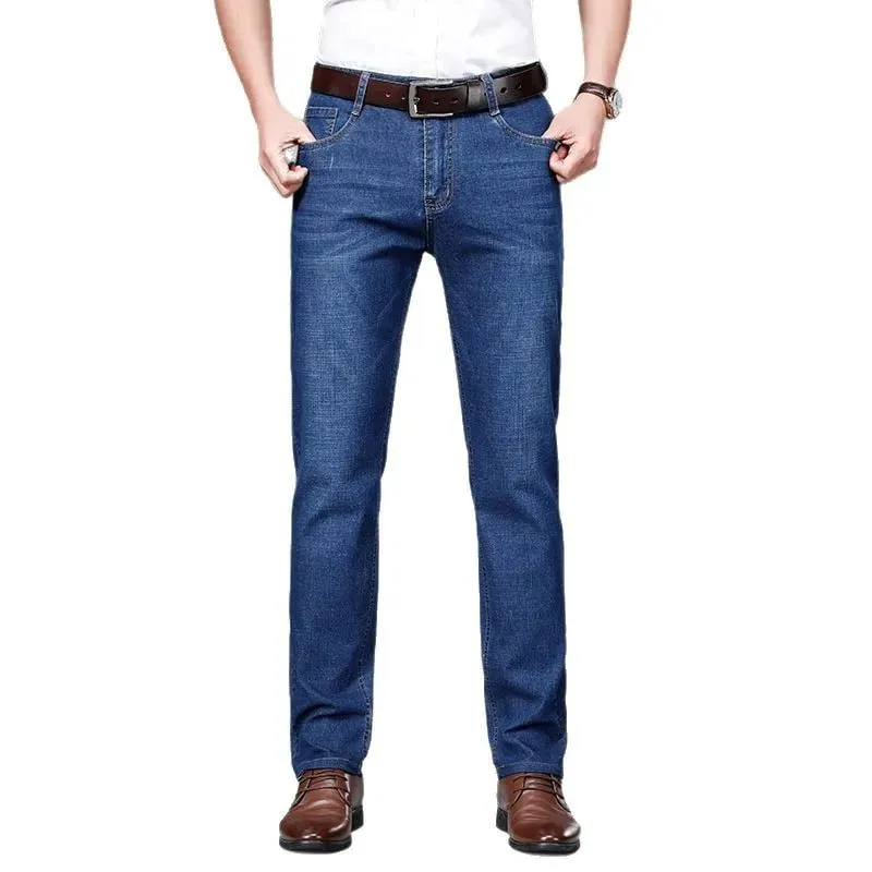 2026 New Business Men's Jeans Casual Straight Stretch Fashion Classic Blue Black Work Denim Pant Trousers Male Clothing