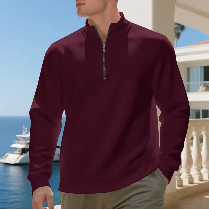 2026 New Fleece Lined Half Zip Sweatshirt for Men, Autumn Winter Solid Color Plus Size Casual Pullover Hoodie Daily Leisure Wear