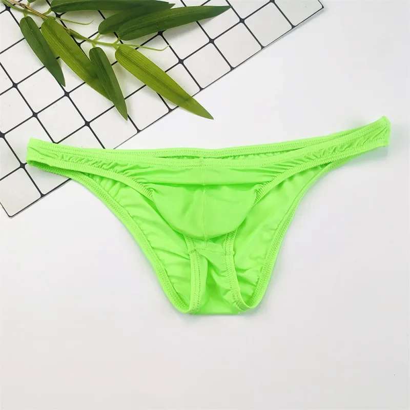 4PCS Men High Fork Briefs Mid Waist Elastic Ice Silk Brief Summer Underpants Ice Silk U Convex Pouch Male Underwear Silky Shorts