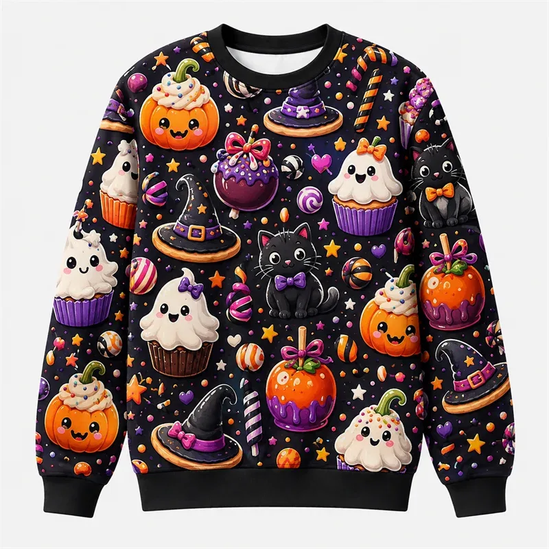2026 New Ghost Pumpkin Skeleton Print Halloween Sweatshirts Fashion Holiday Wear Unisex O Neck Sweater Cool Streetwear Pullovers
