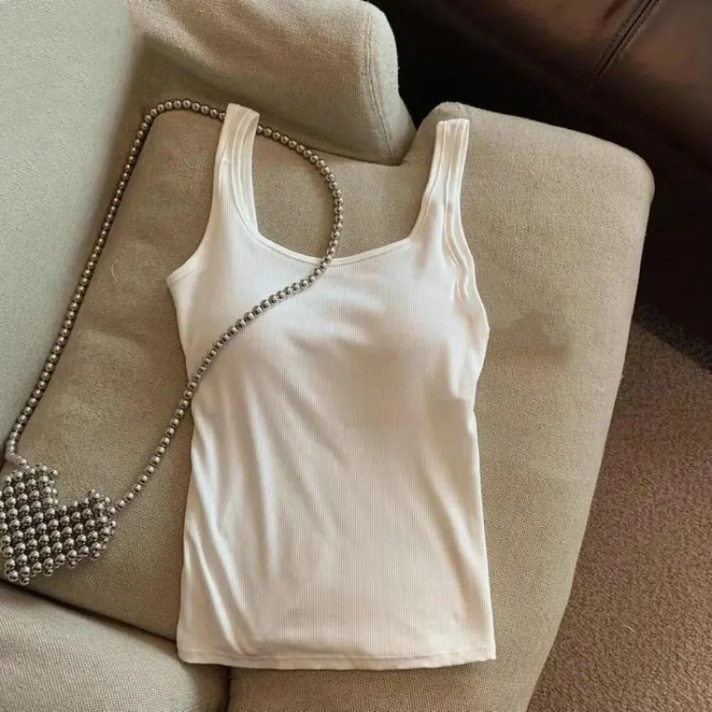 Fashion Solid Color Bodycon Top with Chest Pad Sleeveless Tank Top Clubwear Backless Vest for Women