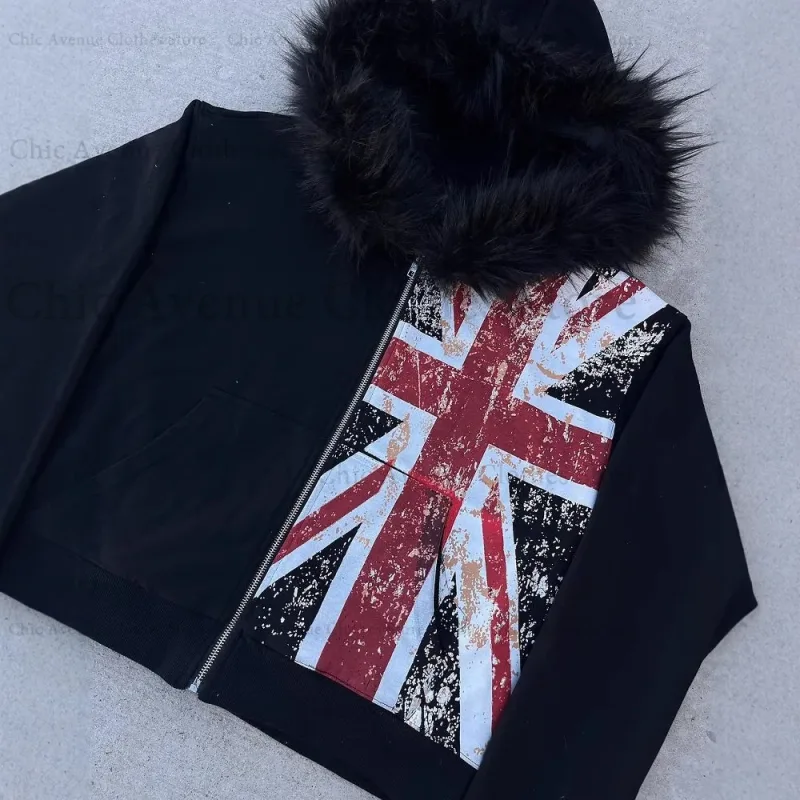 Fashion Print Hoodie Zip-up Hoodies for Men Women Streetwear UK Flag Decor Vintage Man Hoodie Sweatshirts Men Clothing